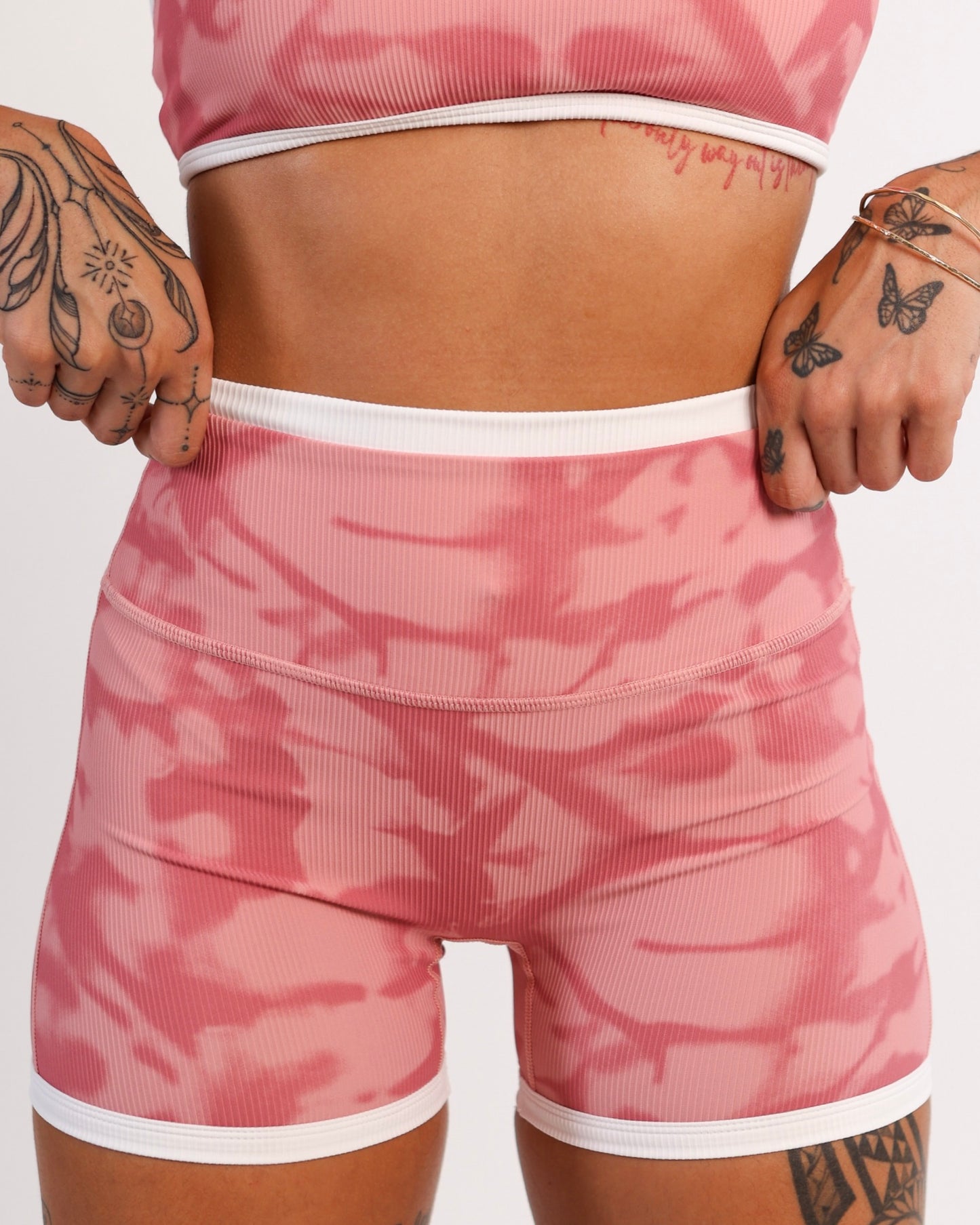 3" Biker Short in Ribbed Pink Shibori