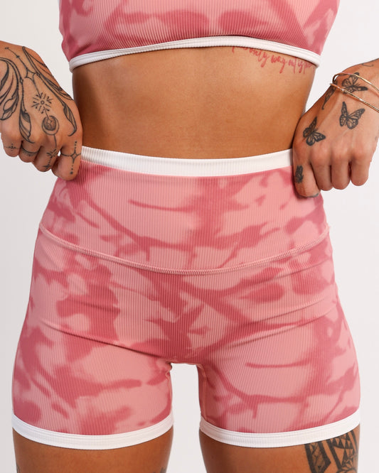 3" Biker Short in Ribbed Pink Shibori