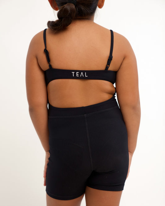 Mini Kayla Jumpsuit in Ribbed Black