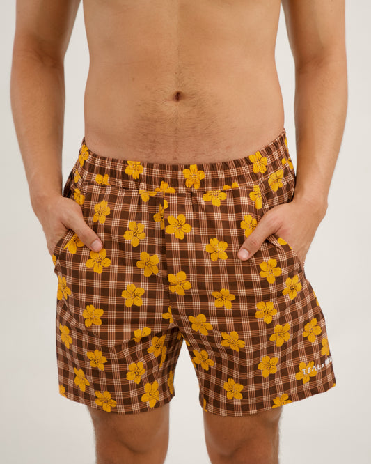 Luxe Hybrid 6” Men's Shorts in Brown Puakenikeni