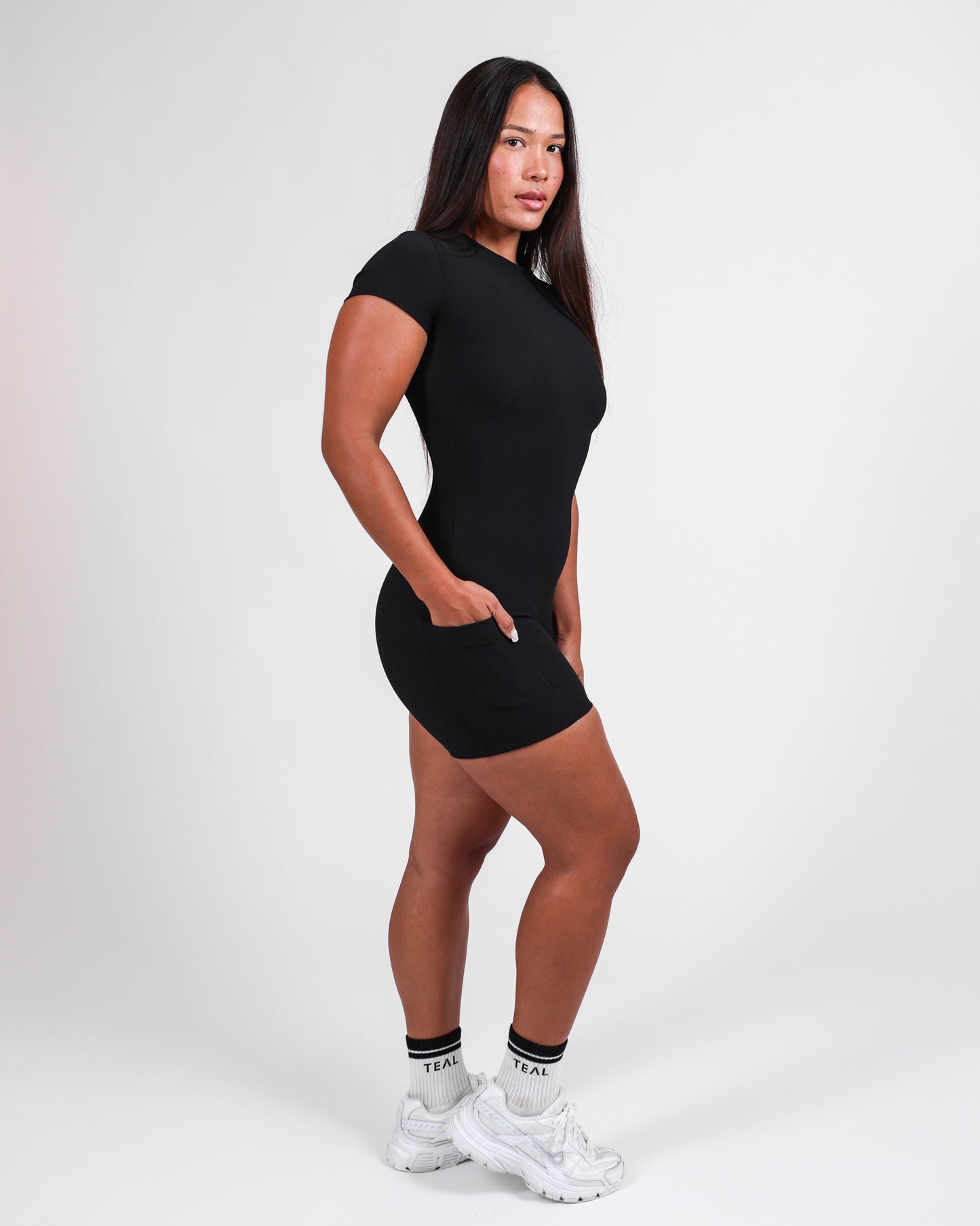 T-Shirt Jumpsuit in Ribbed Black