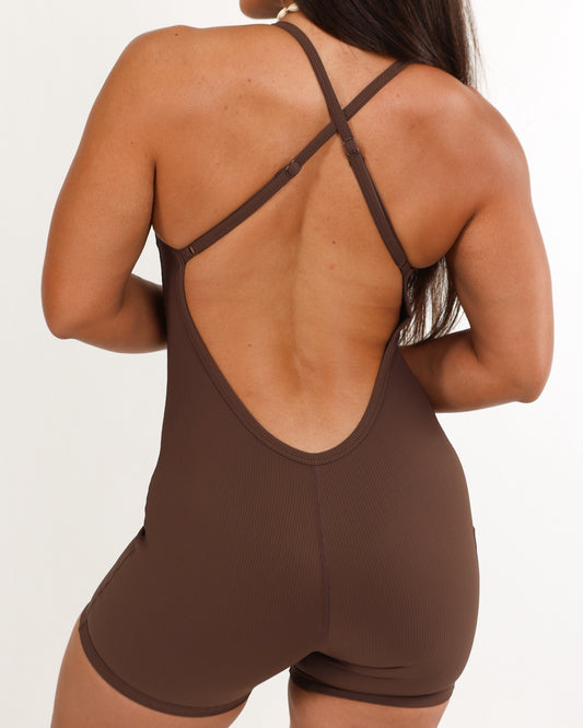 Kelia Jumpsuit in Ribbed Mocha