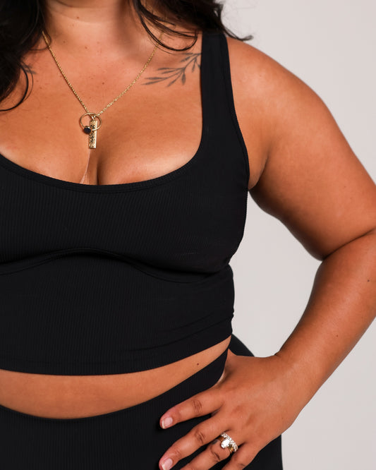 Aura Cropped Tank in Ribbed Black