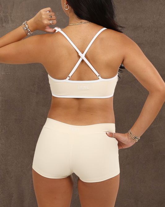 Low Rise Mini Short in Ribbed Coconut