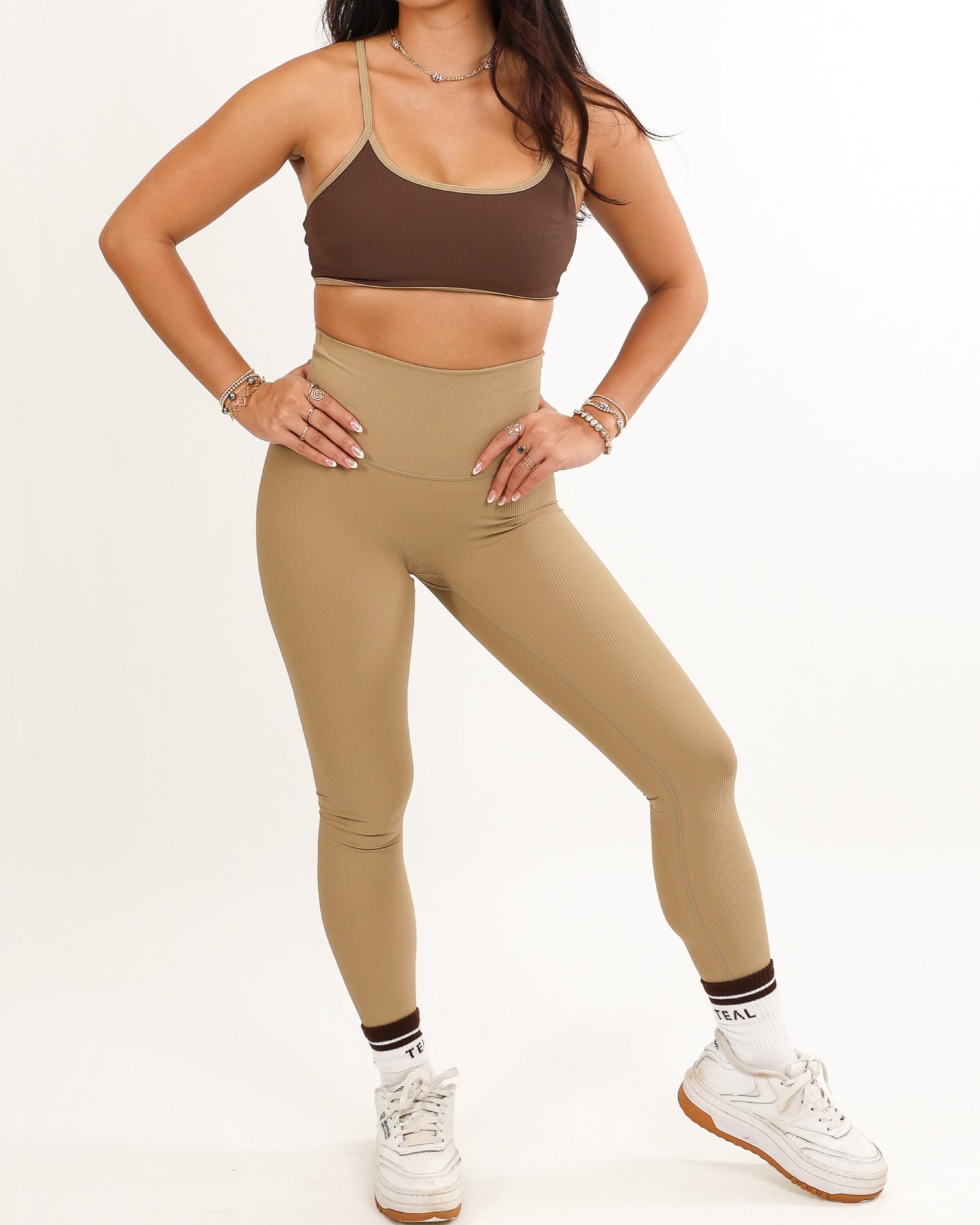 Essential Full Leggings in Ribbed Golden Khaki