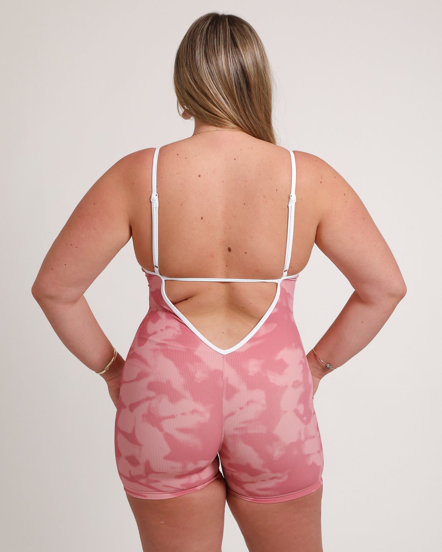 Azure V-Back Jumpsuit in Ribbed Pink Shibori