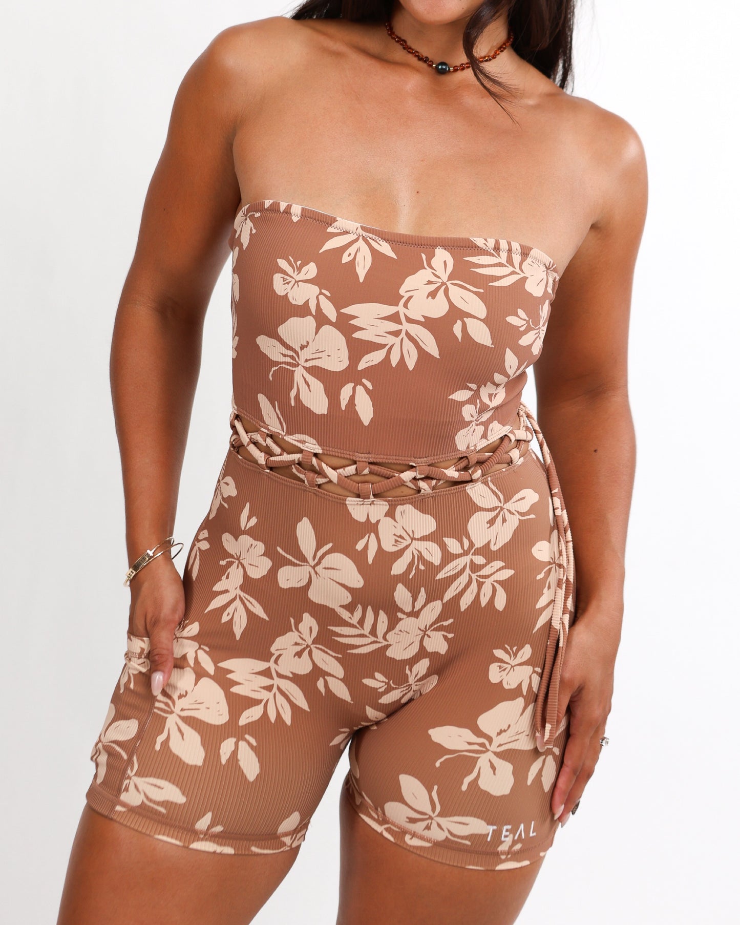 Paisley Strapless Jumpsuit in Okika Saddle