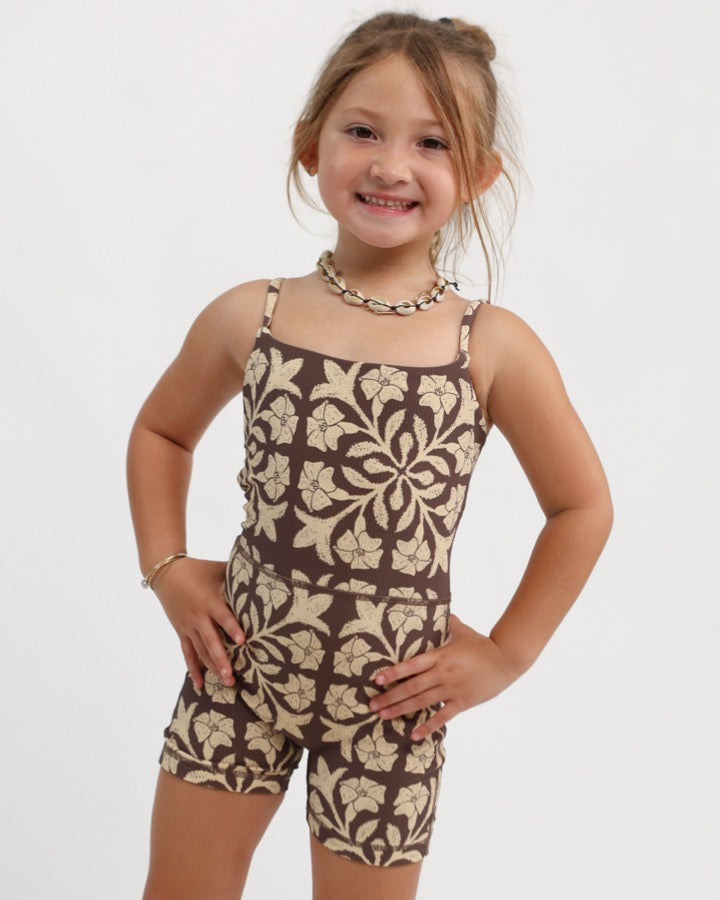 Mini Kayla Jumpsuit in Brown Puakenikeni Quilt