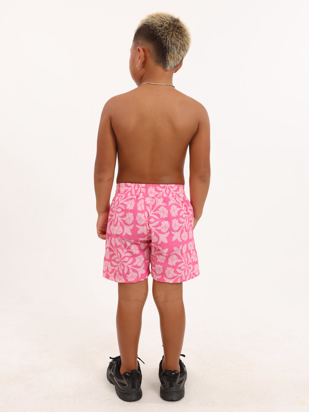 Luxe Hybrid Boy's Shorts in Pink Puakenikeni Quilt