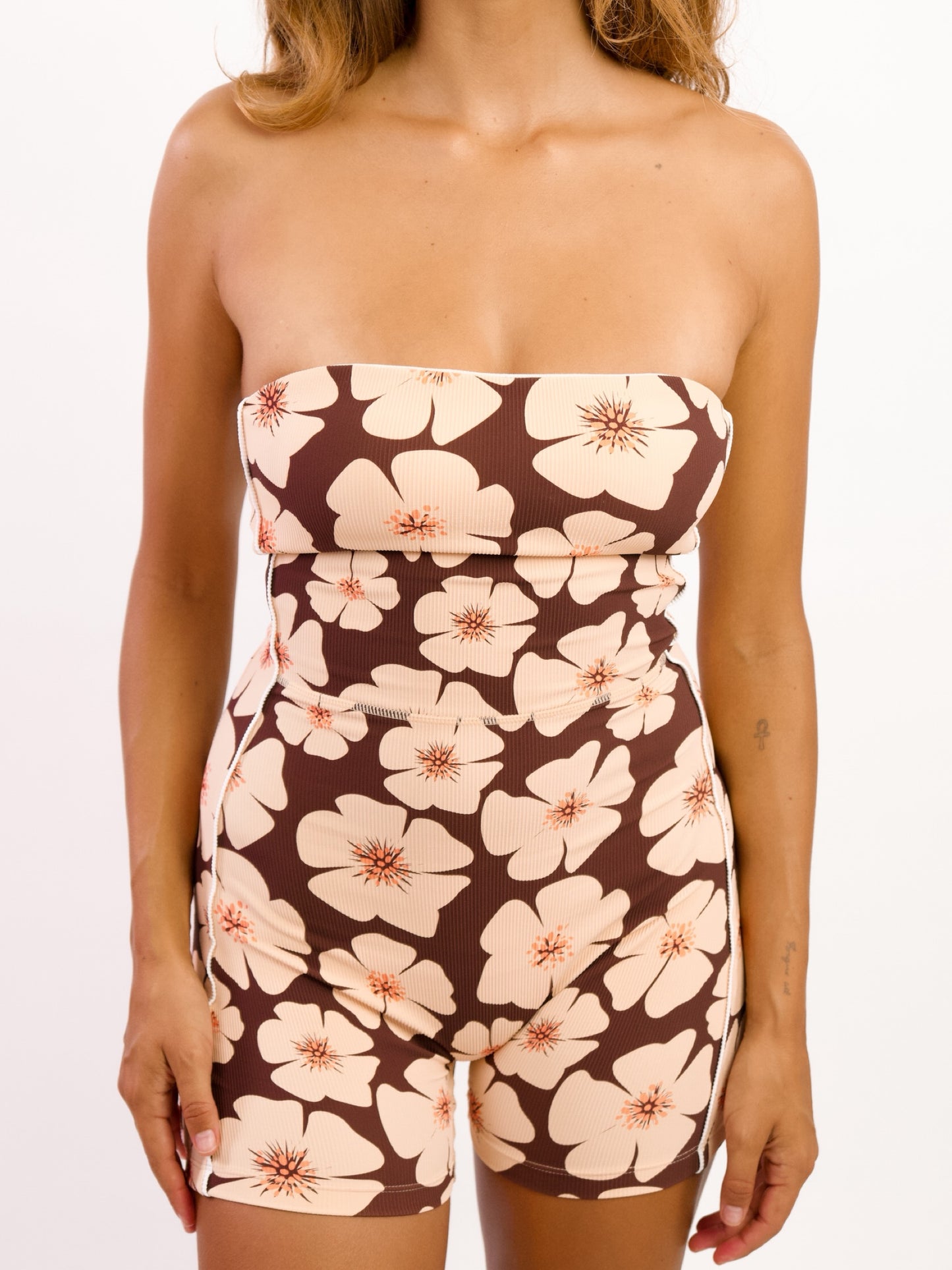 Anu Strapless 2.0 Jumpsuit in Floral Burst Chocolatee