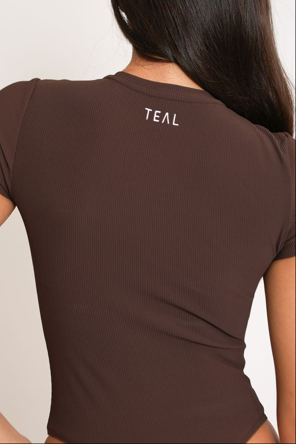 T-Shirt Bodysuit in Ribbed Mocha