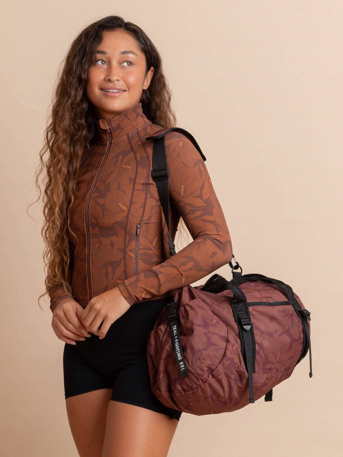 TEAL x FE Packable Gym Duffle Bag in Chic Magnolia Brown
