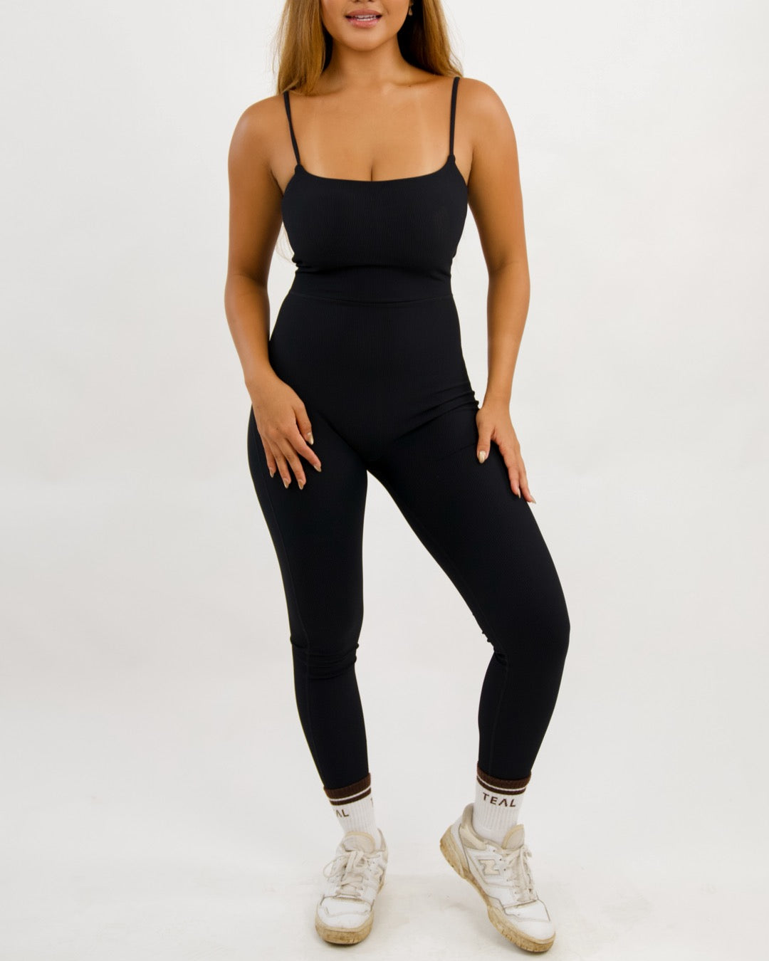Long Kayla Jumpsuit in Ribbed Black