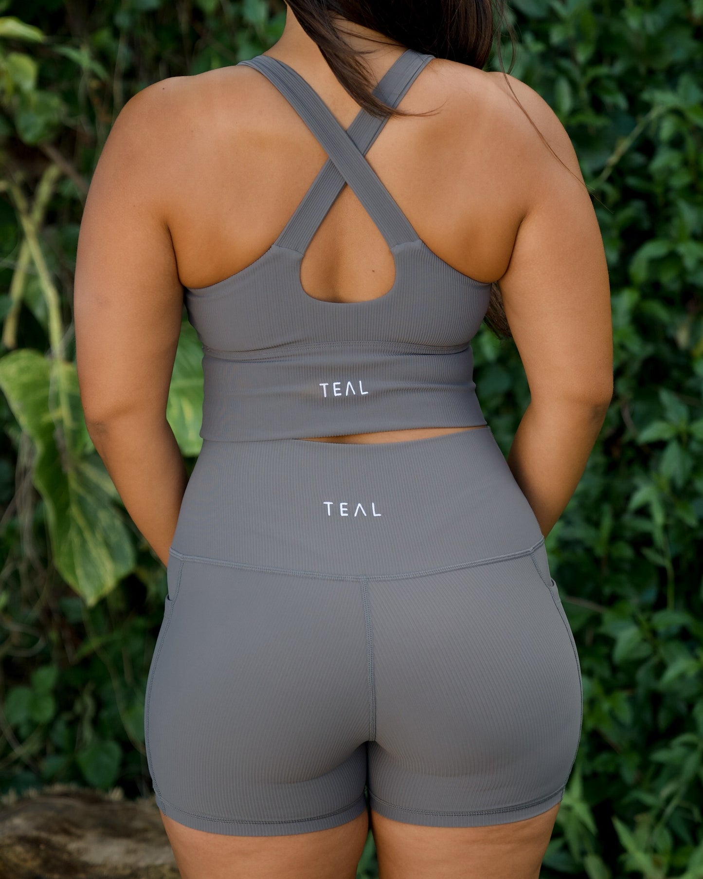 Essential 5" Biker Short in Ribbed Smoke Grey