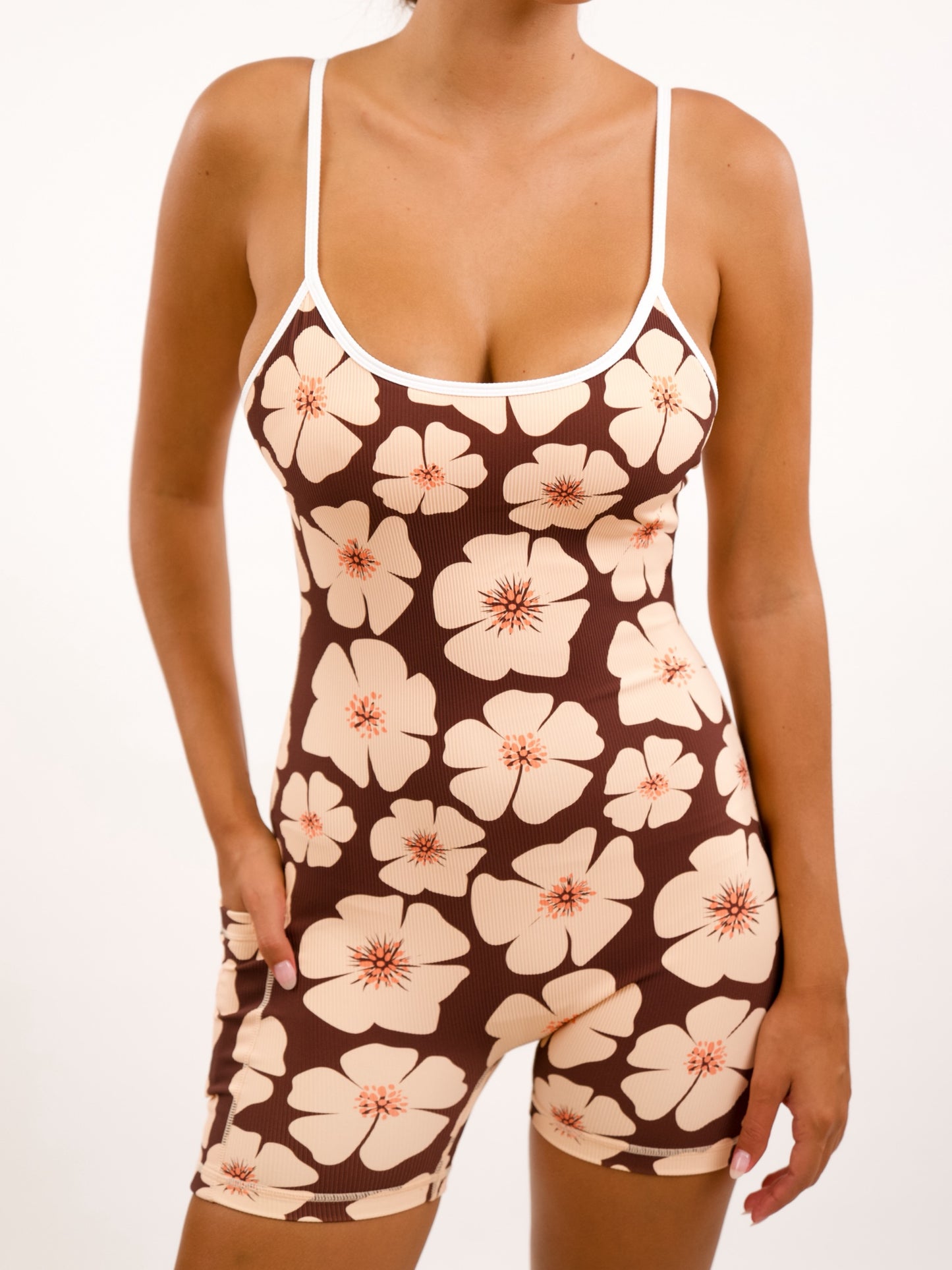 Azure V-Back Jumpsuit in Floral Burst Chocolate
