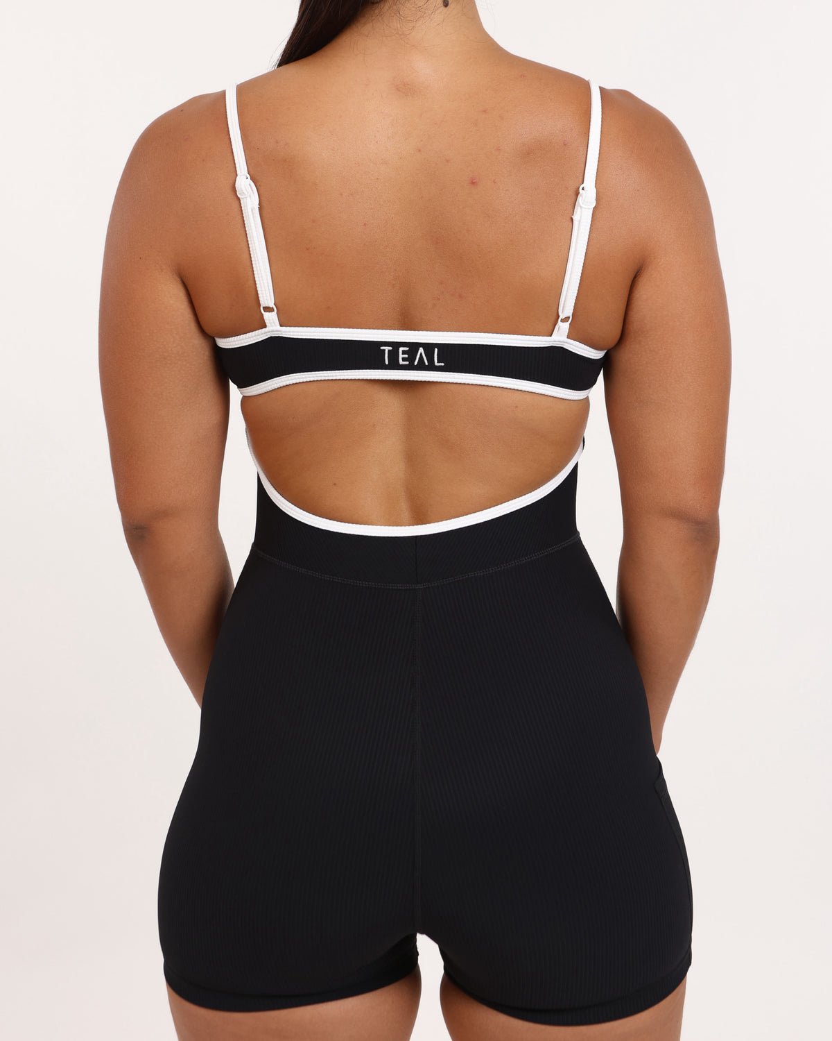 Kayla 3" Jumpsuit in Ribbed Black w/ White Trim