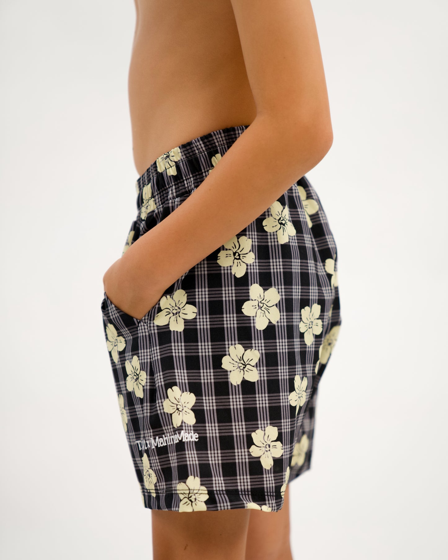 Luxe Hybrid Boy's Shorts in Black Puakenikeni