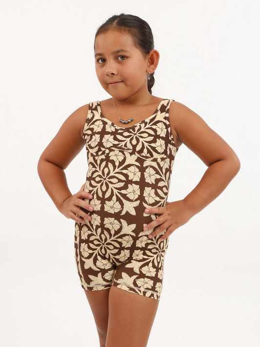Mini Aura Jumpsuit in Brown Puakenikeni Quilt