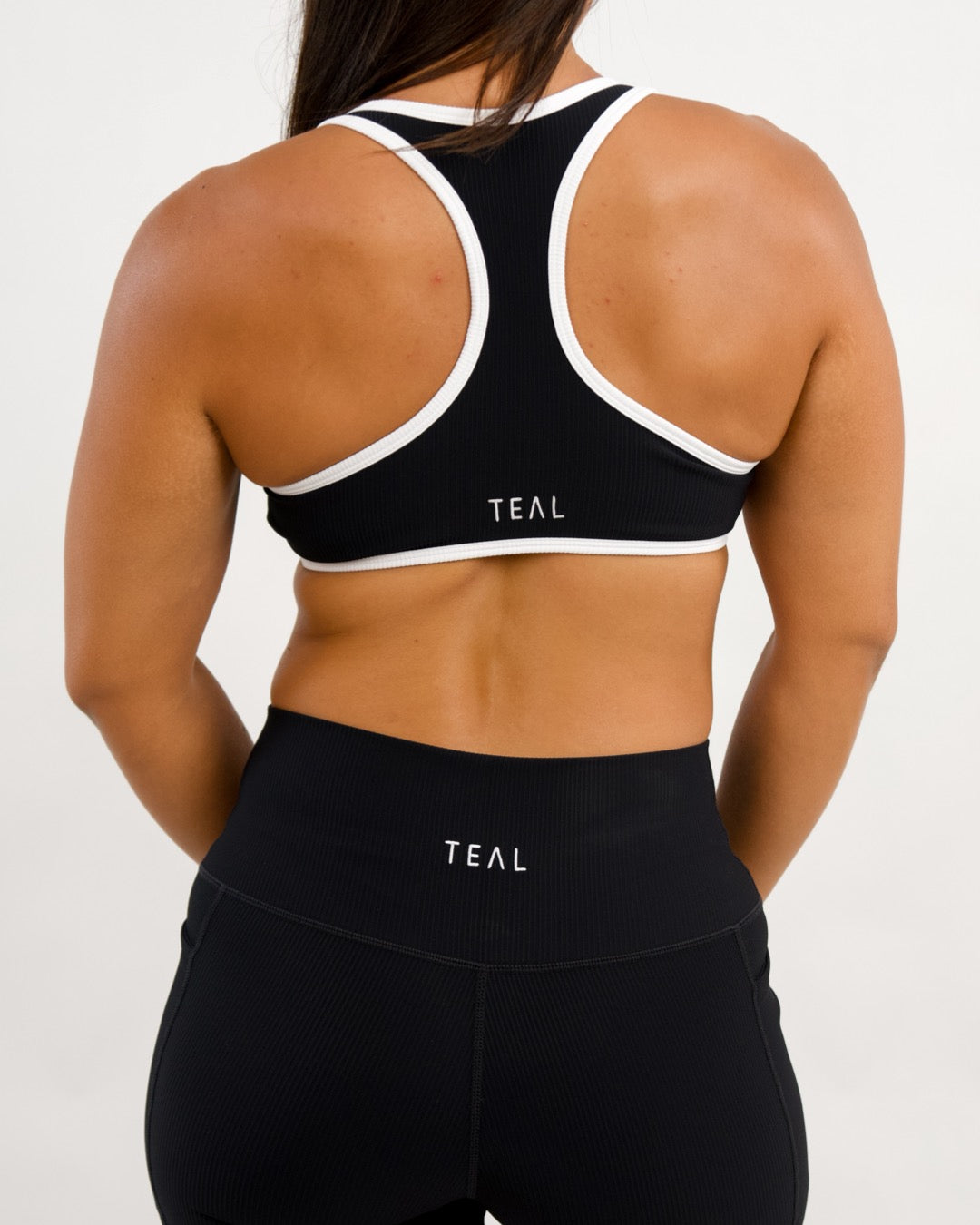 Racer Back Bra in Ribbed Black w/ White Trim