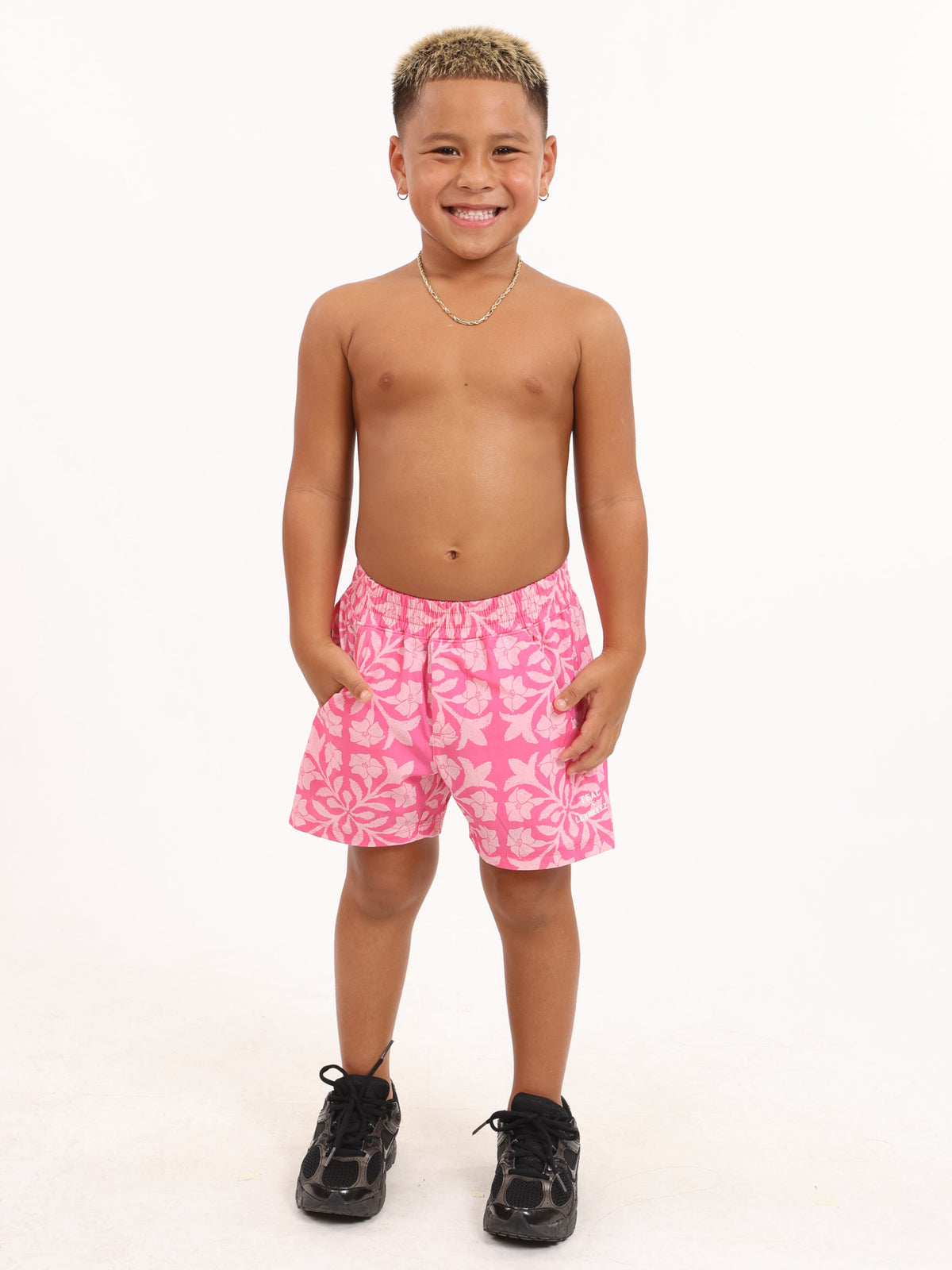Luxe Hybrid Boy's Shorts in Pink Puakenikeni Quilt