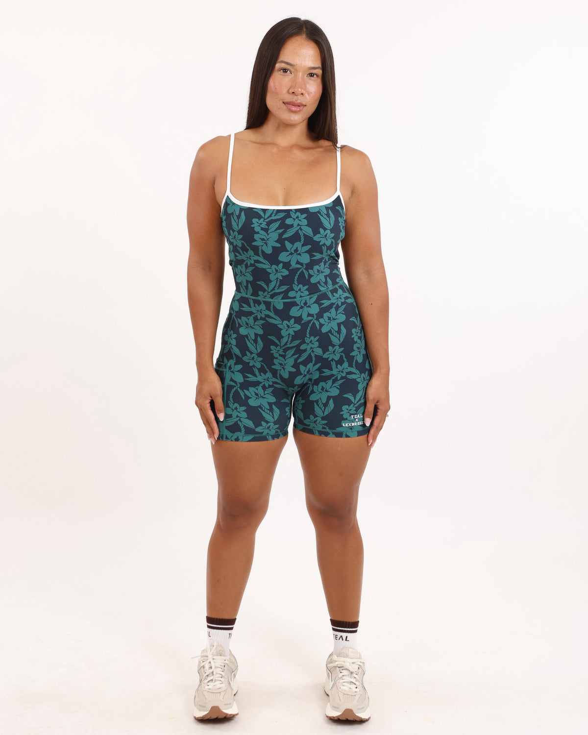 Kayla Jumpsuit in Teal Orchid Lei w/ Trim