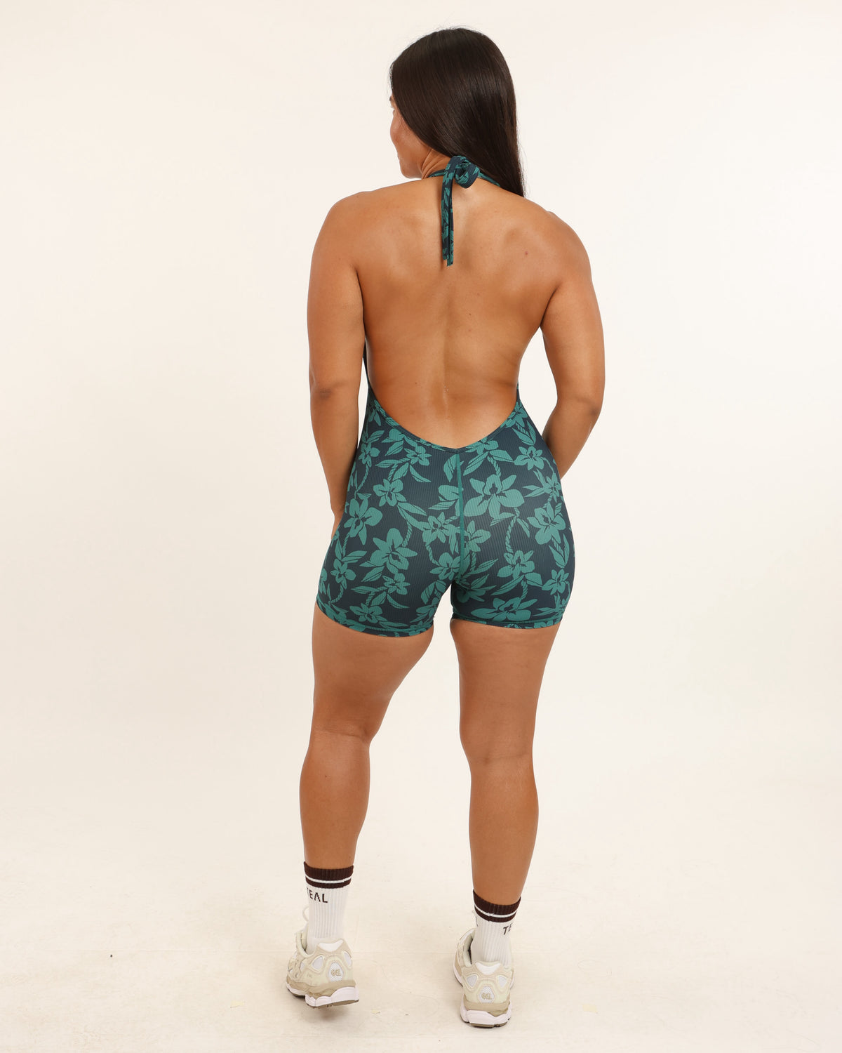 Schaleigh Halter Jumpsuit in Teal Orchid Lei