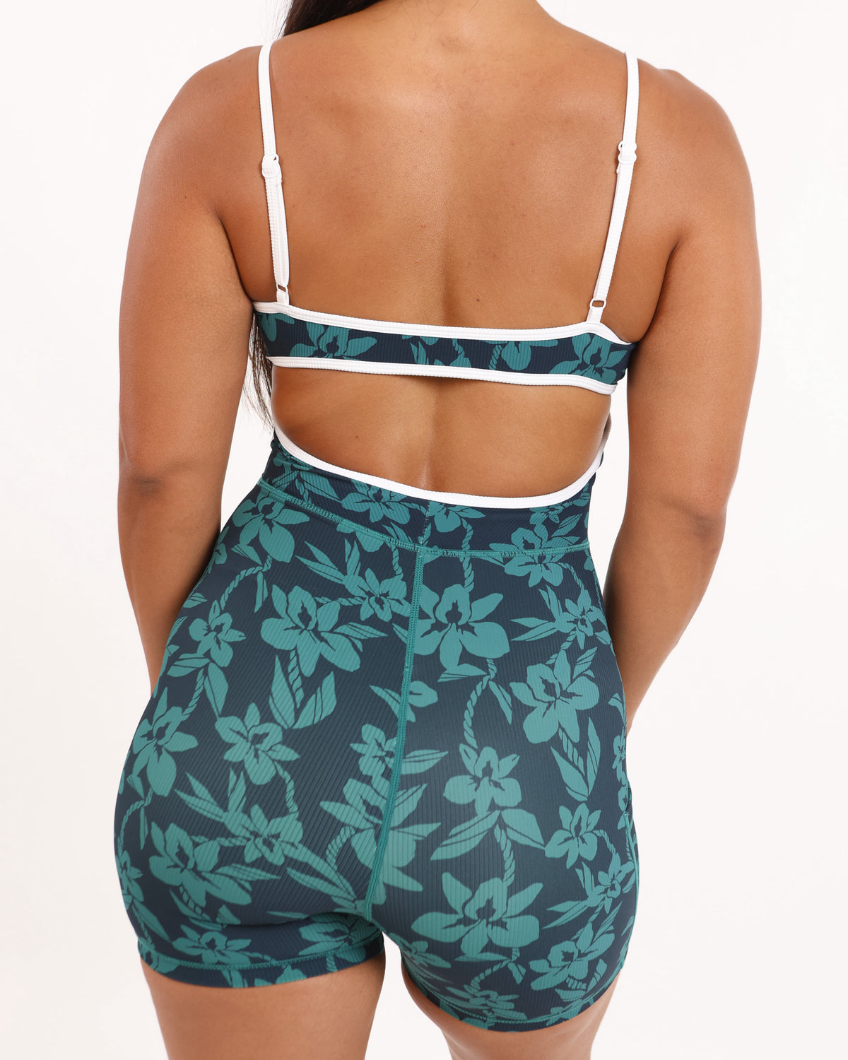 Kayla Jumpsuit in Teal Orchid Lei w/ Trim