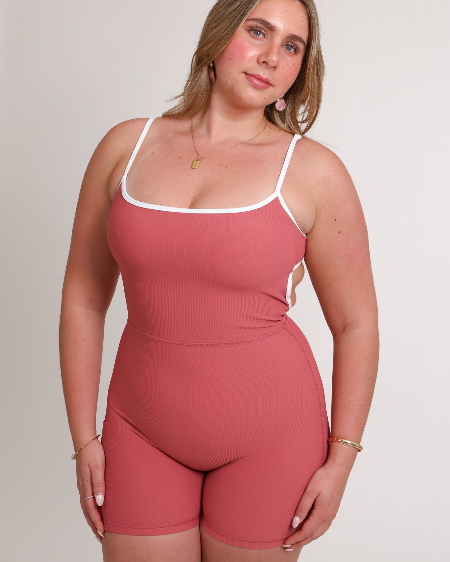 Kayla Jumpsuit in Ribbed Coral Pink