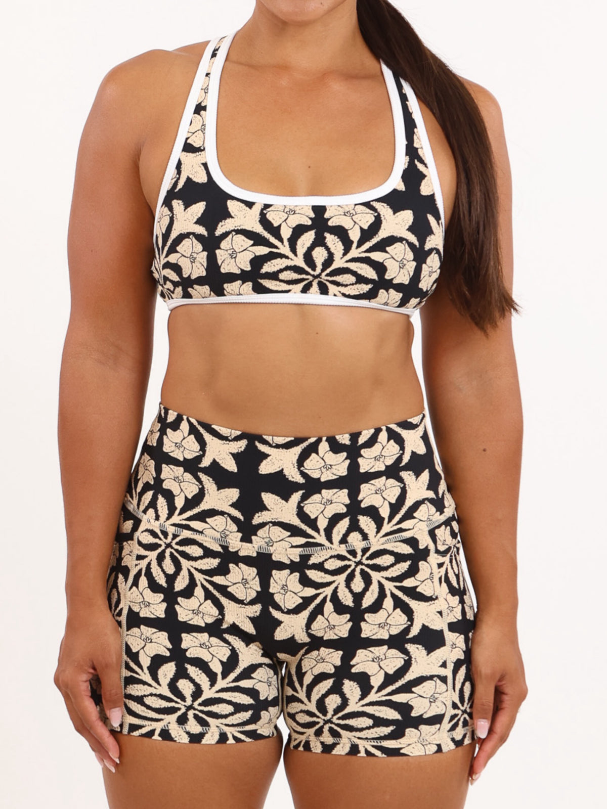 Racer Back Top in Black Puakenikeni Quilt