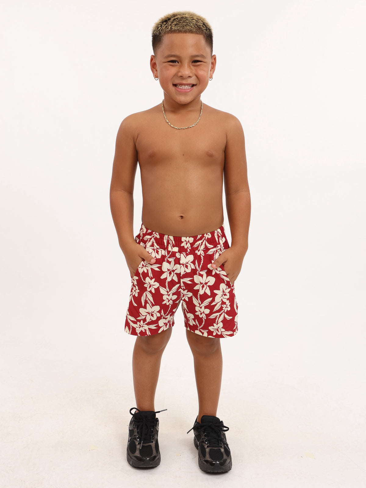 Luxe Hybrid Boy's Shorts in Red Orchid Lei