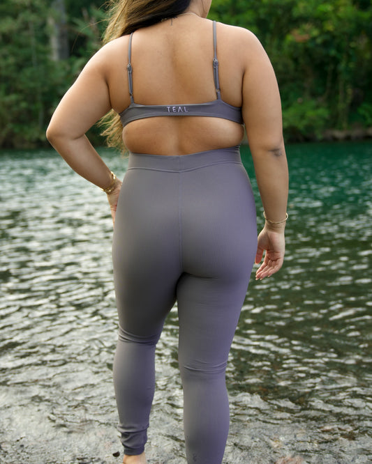 Long Kayla Jumpsuit in Ribbed Smoke Grey