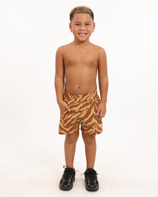 Luxe Hybrid Boy's Shorts in Caramel Zebra