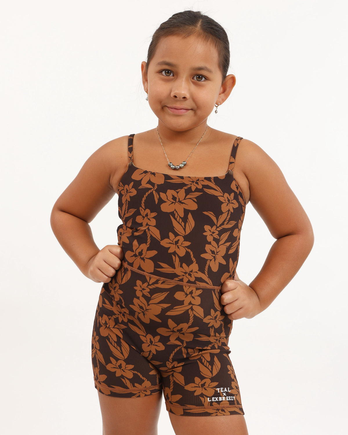 Mini Kayla Jumpsuit in Mocha Orchid Lei