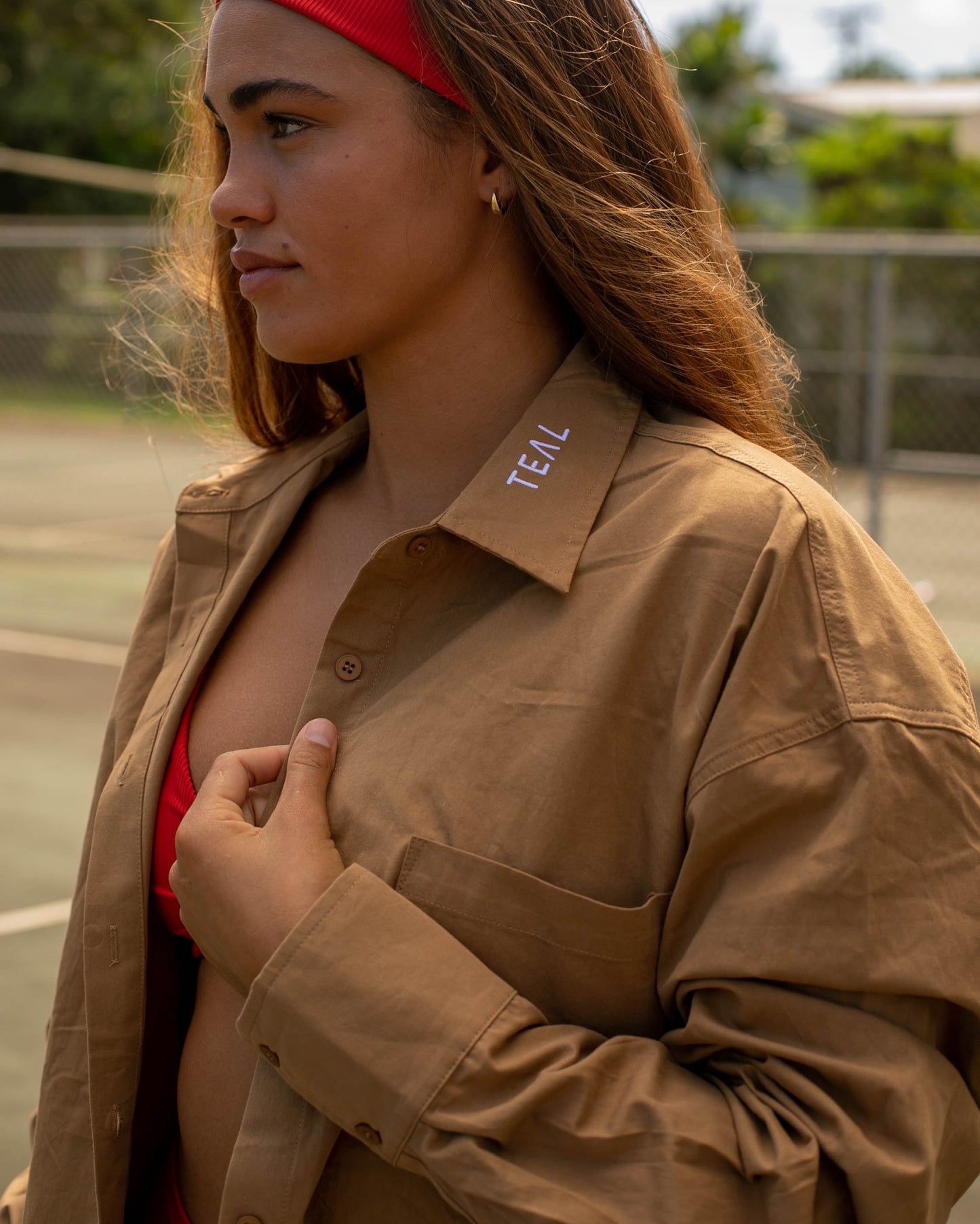 Canvas Long Sleeve Cover Up in Taupe