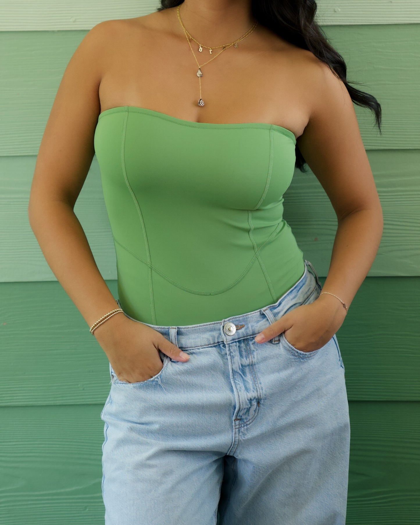 Sweetheart Strapless Bodysuit in Matcha