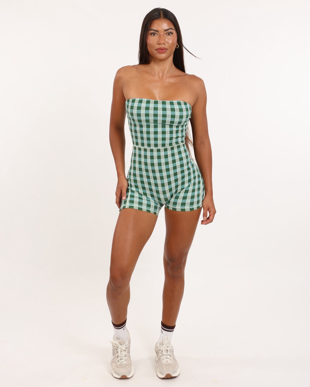 Anu Strapless Jumpsuit in UH Green Palaka