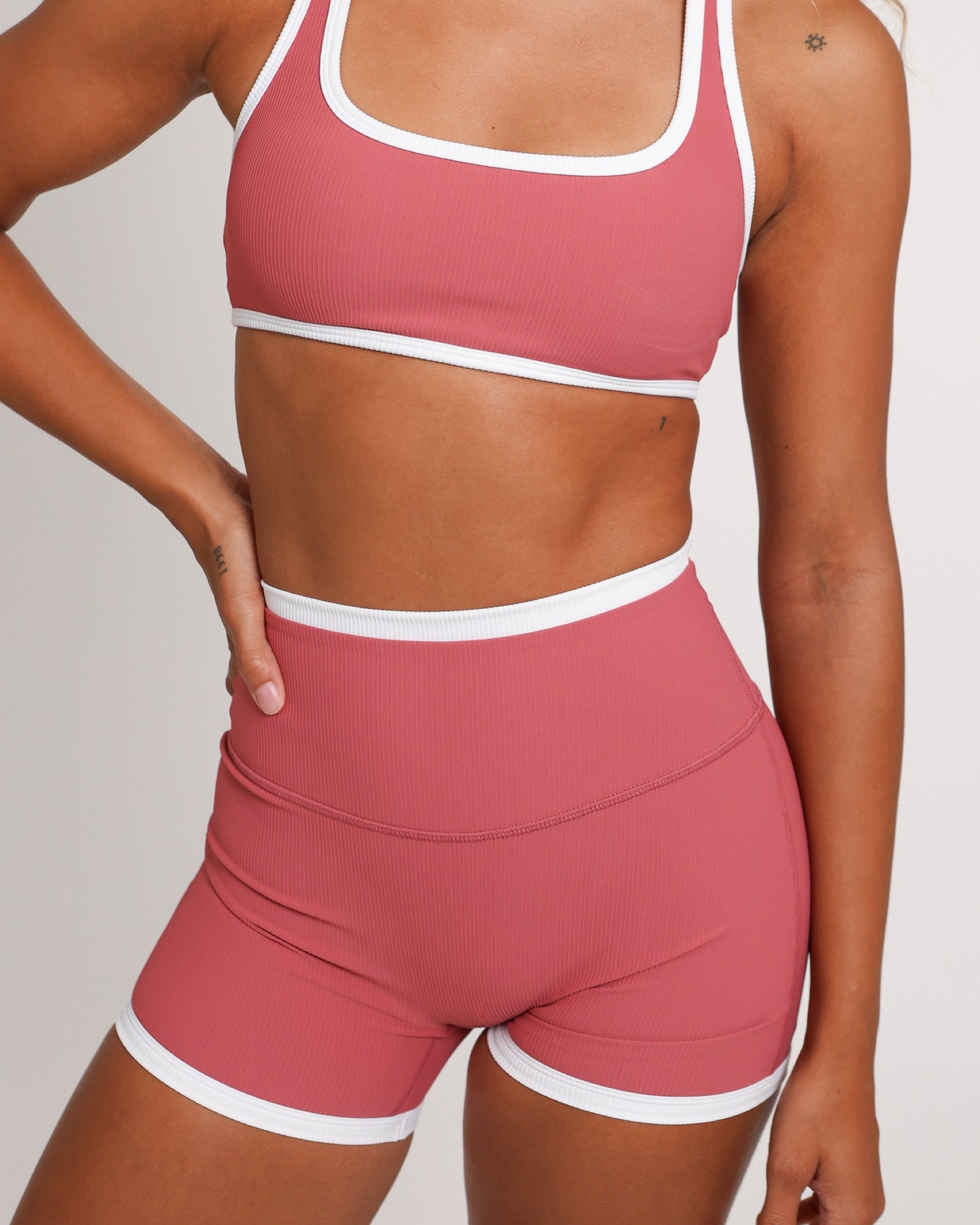 3" Biker Short in Ribbed Coral Pink
