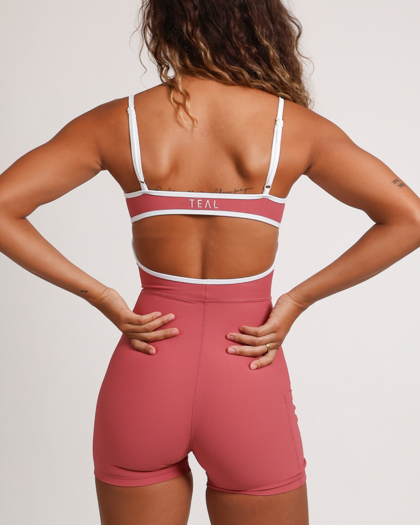 Kayla Jumpsuit in Ribbed Coral Pink