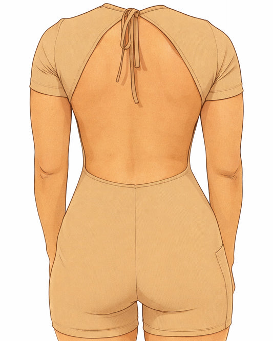 Luxe T-Shirt Jumpsuit in Ribbed Golden Khaki (PREORDER)
