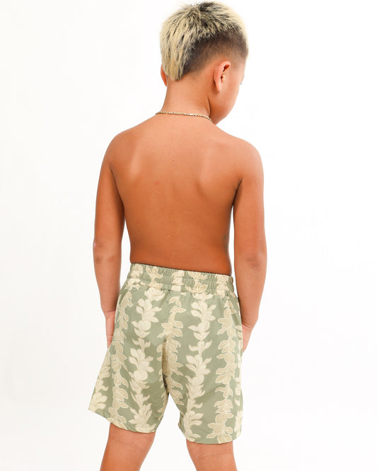 Luxe Hybrid Boy's Shorts in Plumeria Lei Sage