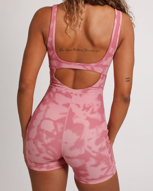 Aura Jumpsuit in Ribbed Pink Shibori