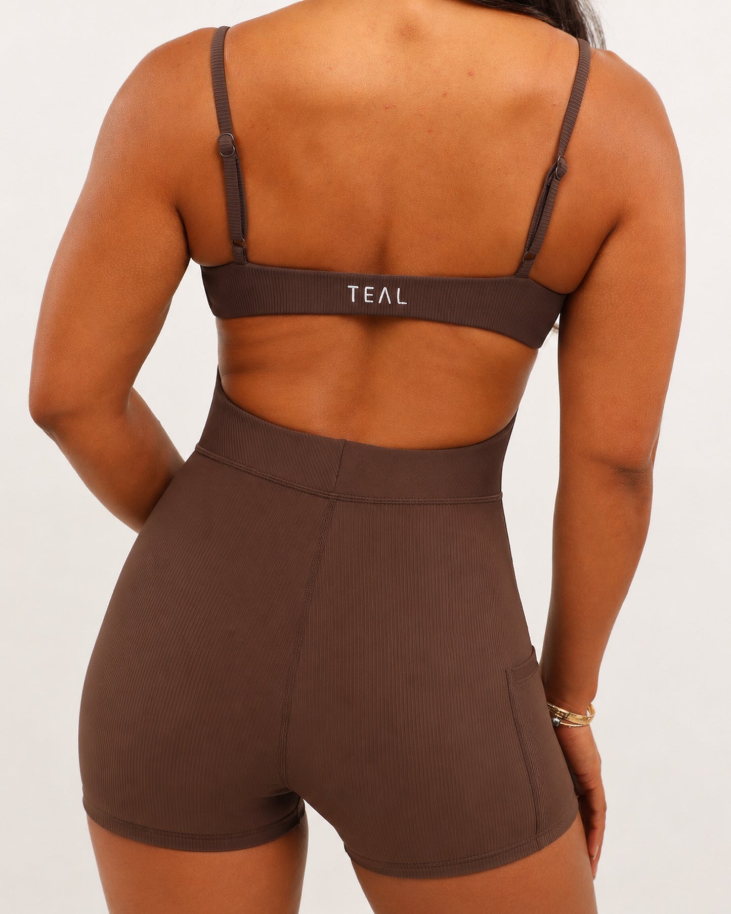 Kayla 3" Jumpsuit in Ribbed Mocha