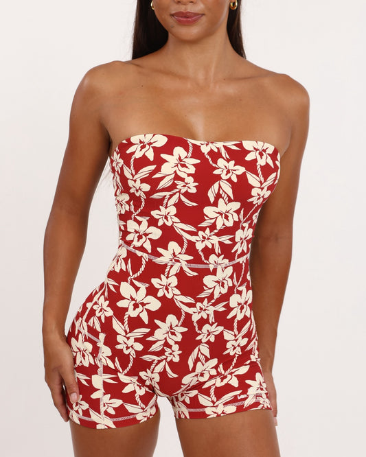 Anu Strapless Jumpsuit in Red Orchid Lei