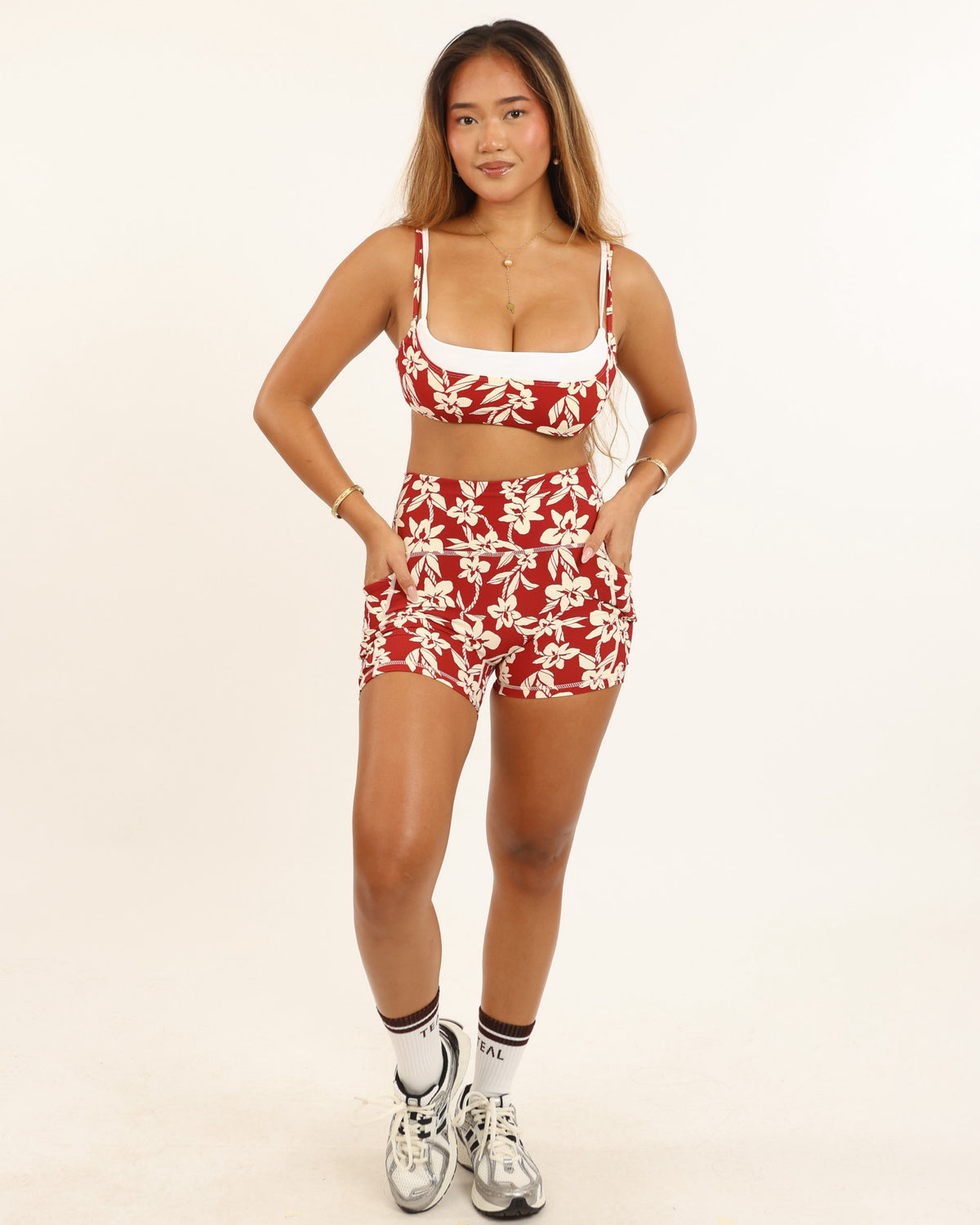 Essential 4" Biker Short in Red Orchid Lei