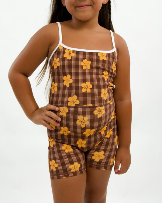 Mini Kayla Jumpsuit in Brown Puakenikeni
