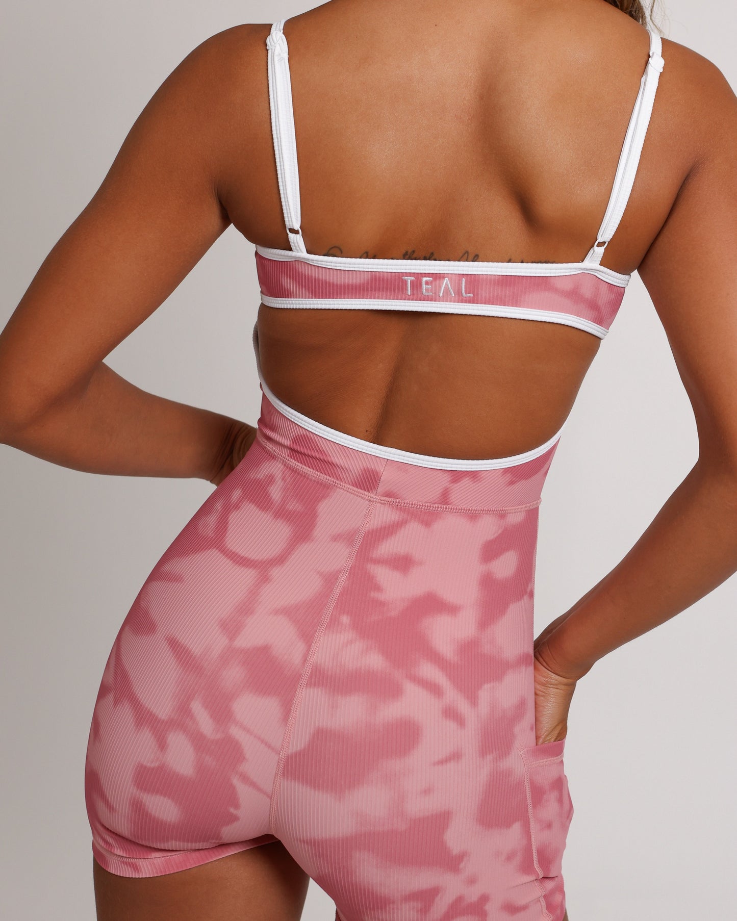 Kayla Jumpsuit in Ribbed Pink Shibori