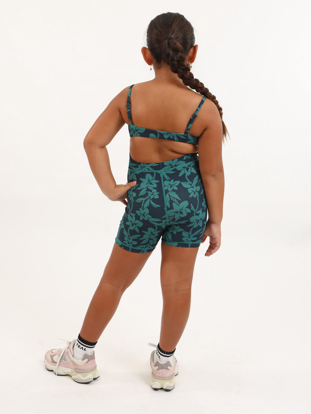 Mini Kayla Jumpsuit in Teal Orchid Lei