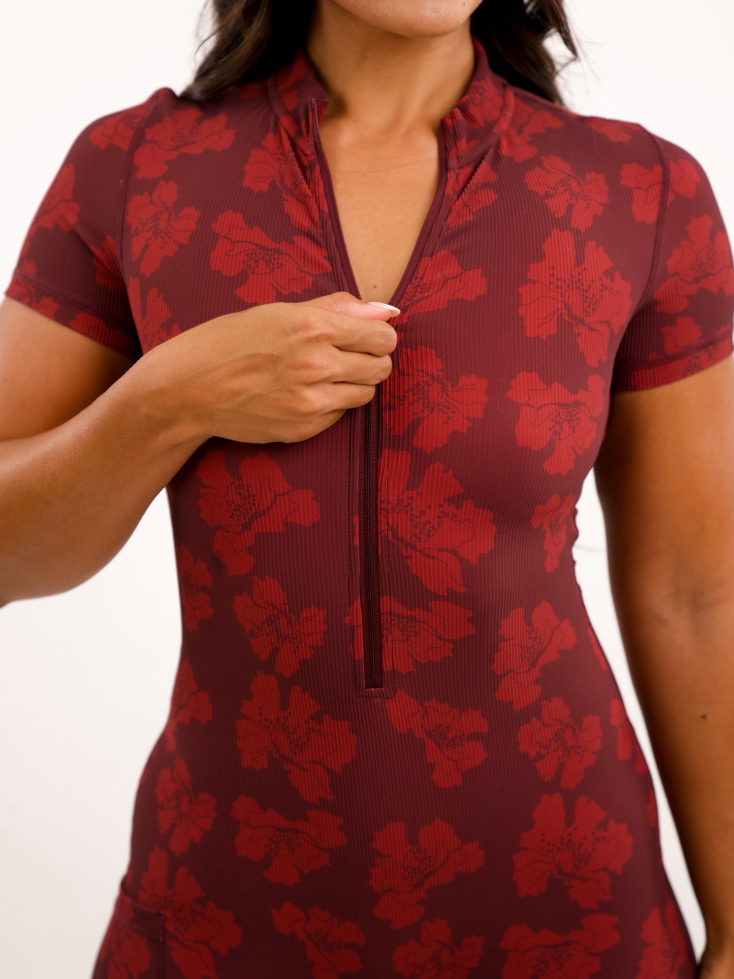 Half Zip T-Shirt Jumpsuit in Orchid Dot Porto