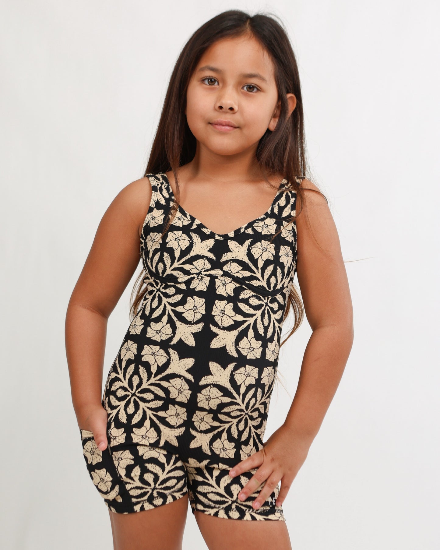 Mini Aura Jumpsuit in Black Puakenikeni Quilt