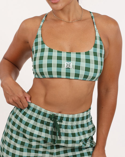 Josie Cross Back Bra in UH Green Palaka
